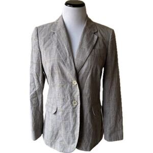 EUC TALBOTS Beige and Green Checked Pattern Cotton/Linen Blazer. Size 8